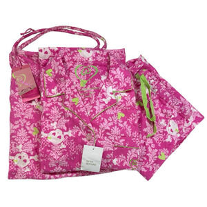 Victorias Secret Pink Skull Print Flannel Pajama Set with Matching Gift Bag Sz S